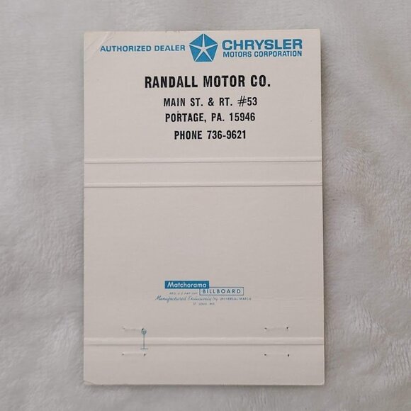 1971 Plymouth Satellite Sebring Sport Fury Matchbook Cover Randall Portage PA - Picture 5 of 5